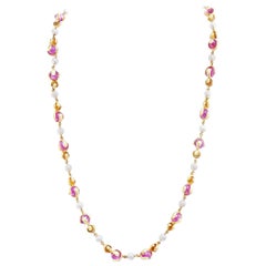 Marina B. “Cardan Perle” Pink Russian Quartz and Pearl Gold Necklace