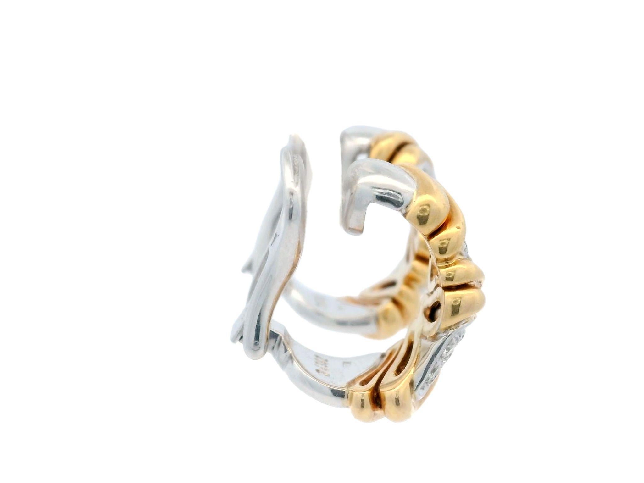 Round Cut Marina B Chevron Clip on Earrings with Diamonds in 18K Yellow and White Gold