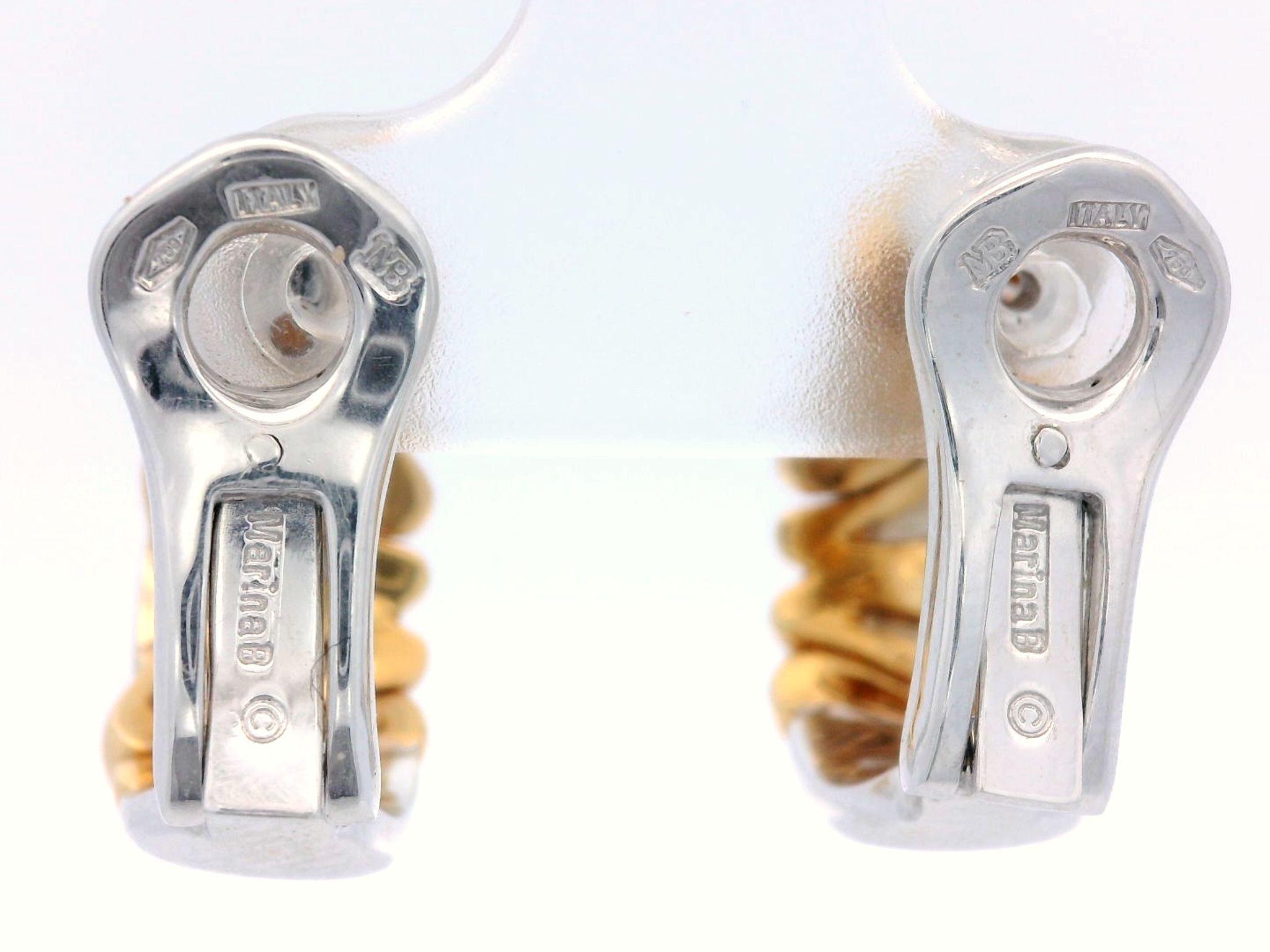Marina B Chevron Clip on Earrings with Diamonds in 18K Yellow and White Gold In Excellent Condition In Fairfield, CT
