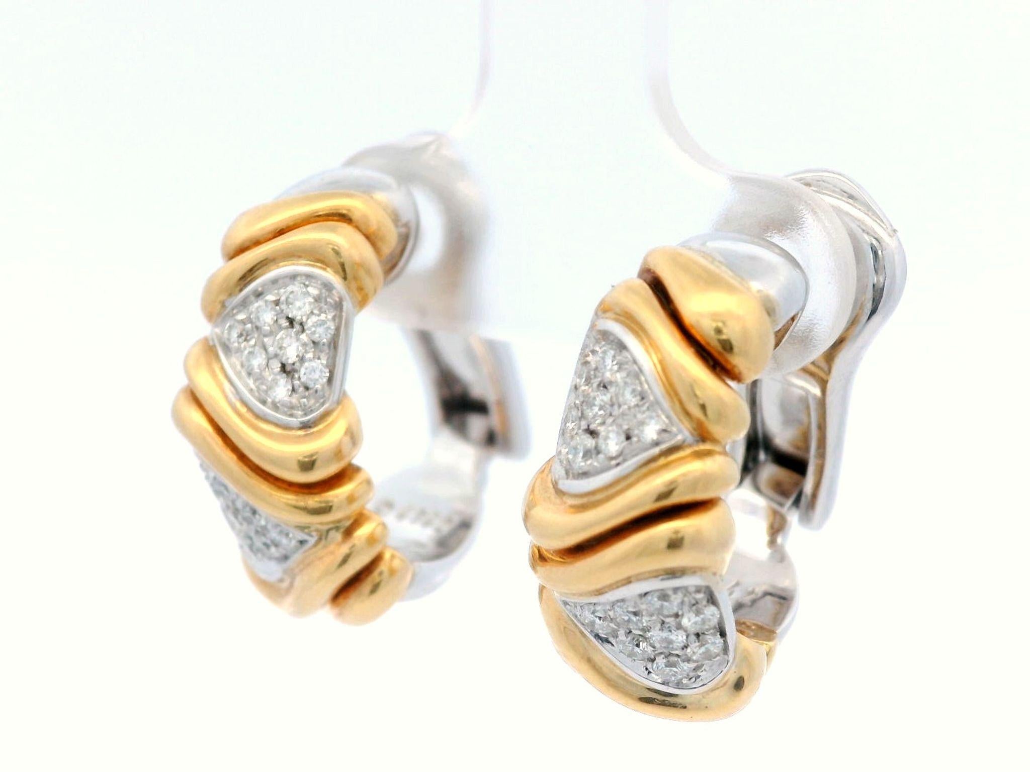 Women's Marina B Chevron Clip on Earrings with Diamonds in 18K Yellow and White Gold
