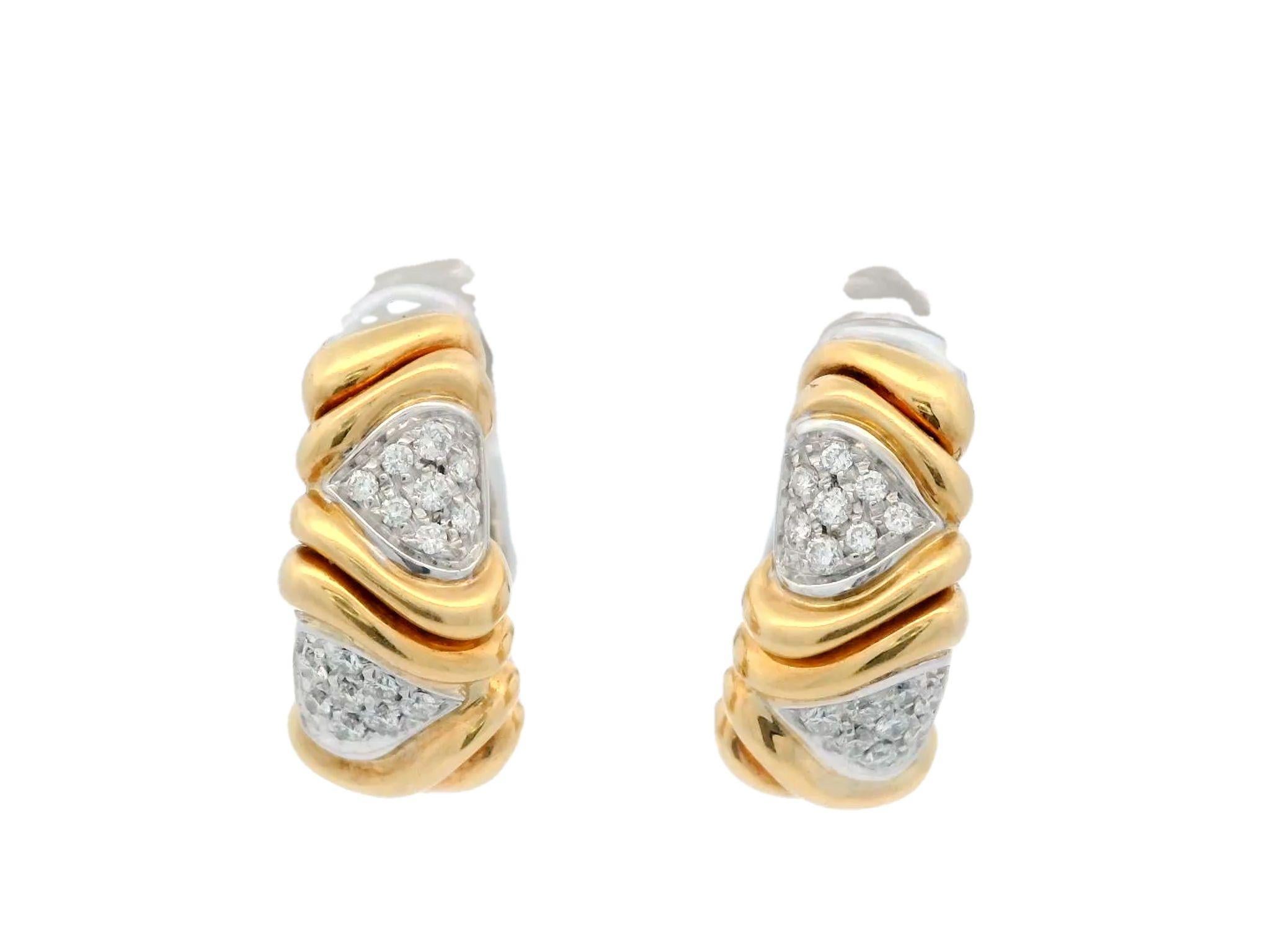 Marina B Chevron Clip on Earrings with Diamonds in 18K Yellow and White Gold 1