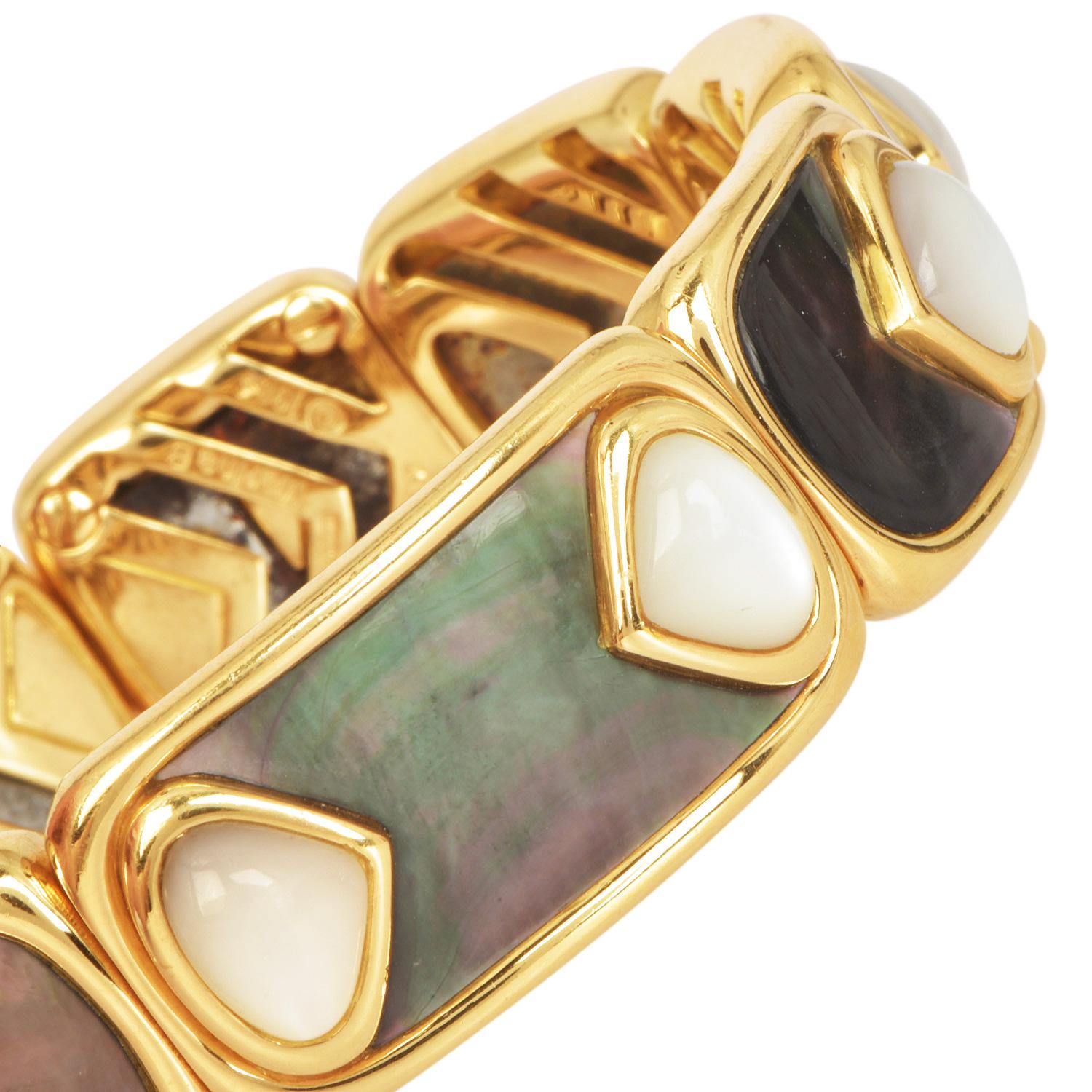 Contemporary Marina B Circa 1980 Mother of Pearl 18K Gold Cuff Bracelet Dover For Sale