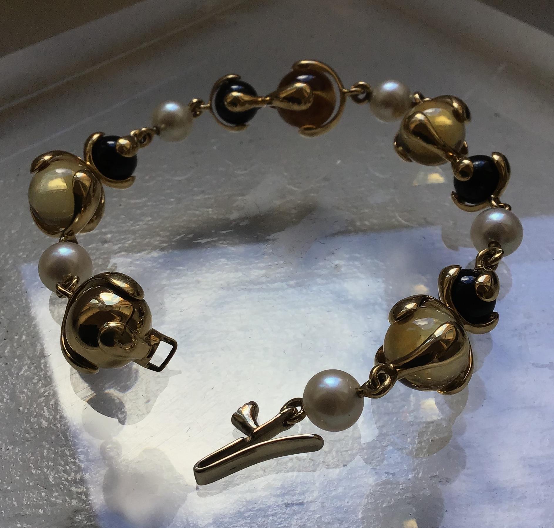 Marina B Citrine, Black Jade and Pearl Cardan Bracelet In New Condition For Sale In New York, NY