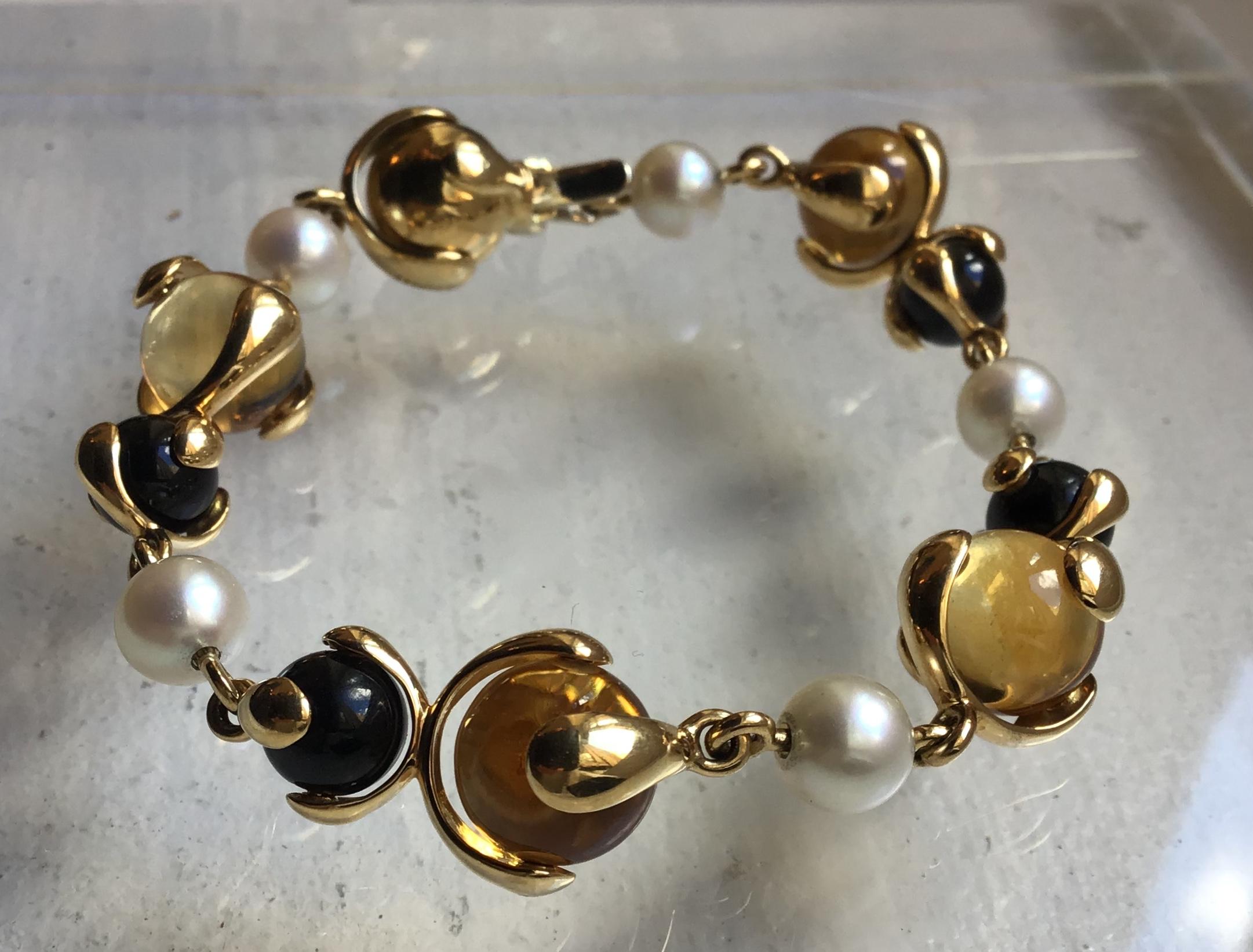 Women's or Men's Marina B Citrine, Black Jade and Pearl Cardan Bracelet For Sale