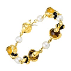 Marina B Citrine, Black Jade and Pearl Cardan Bracelet