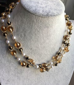 Marina B Citrine, Black Jade and Pearl Cardan Necklace