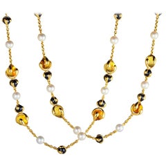 Marina B Citrine, Black Jade and Pearl Cardan Necklace
