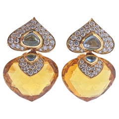 Marina B Citrine Diamond Blue Topaz Gold Earrings