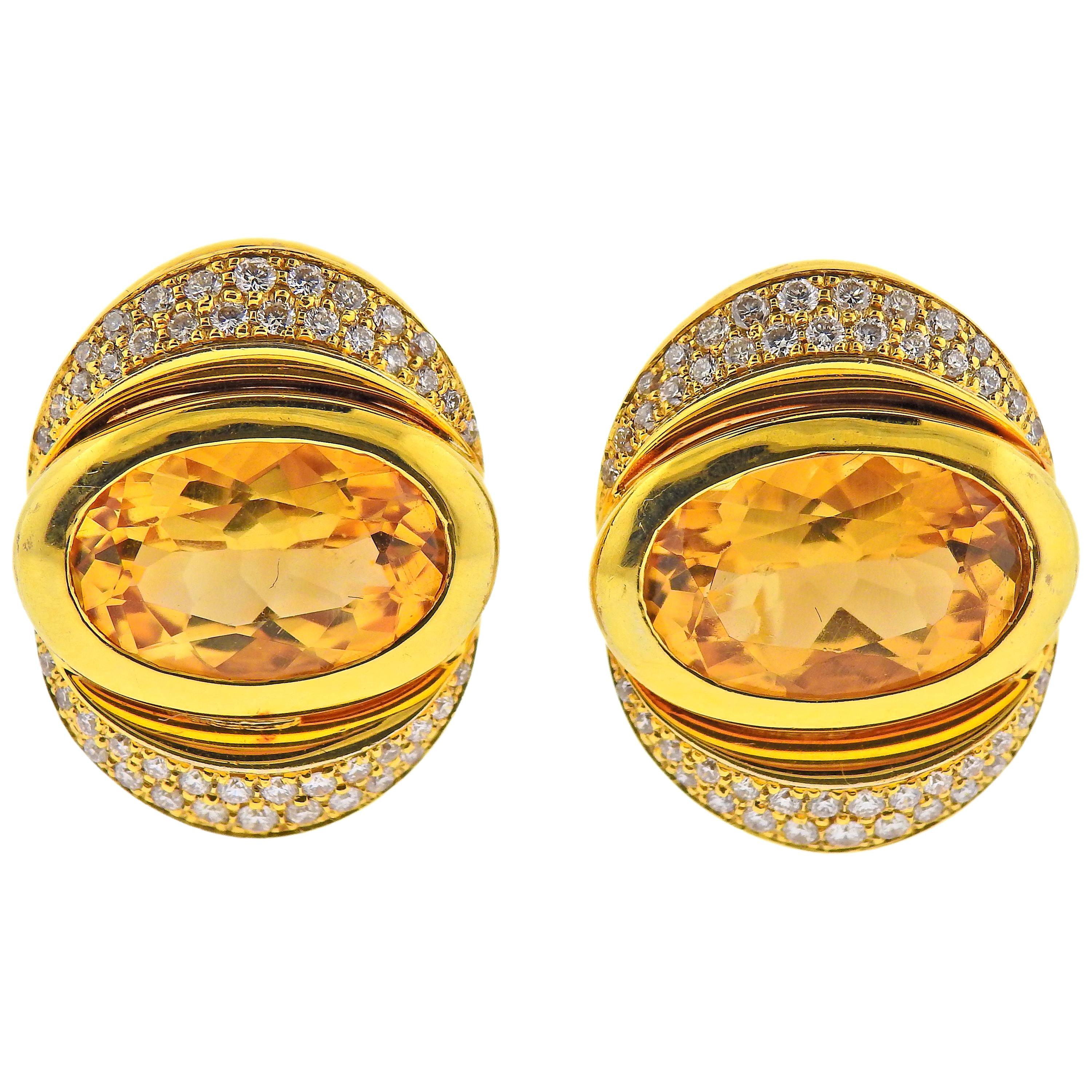 Marina B Citrine Diamond Gold Earrings For Sale