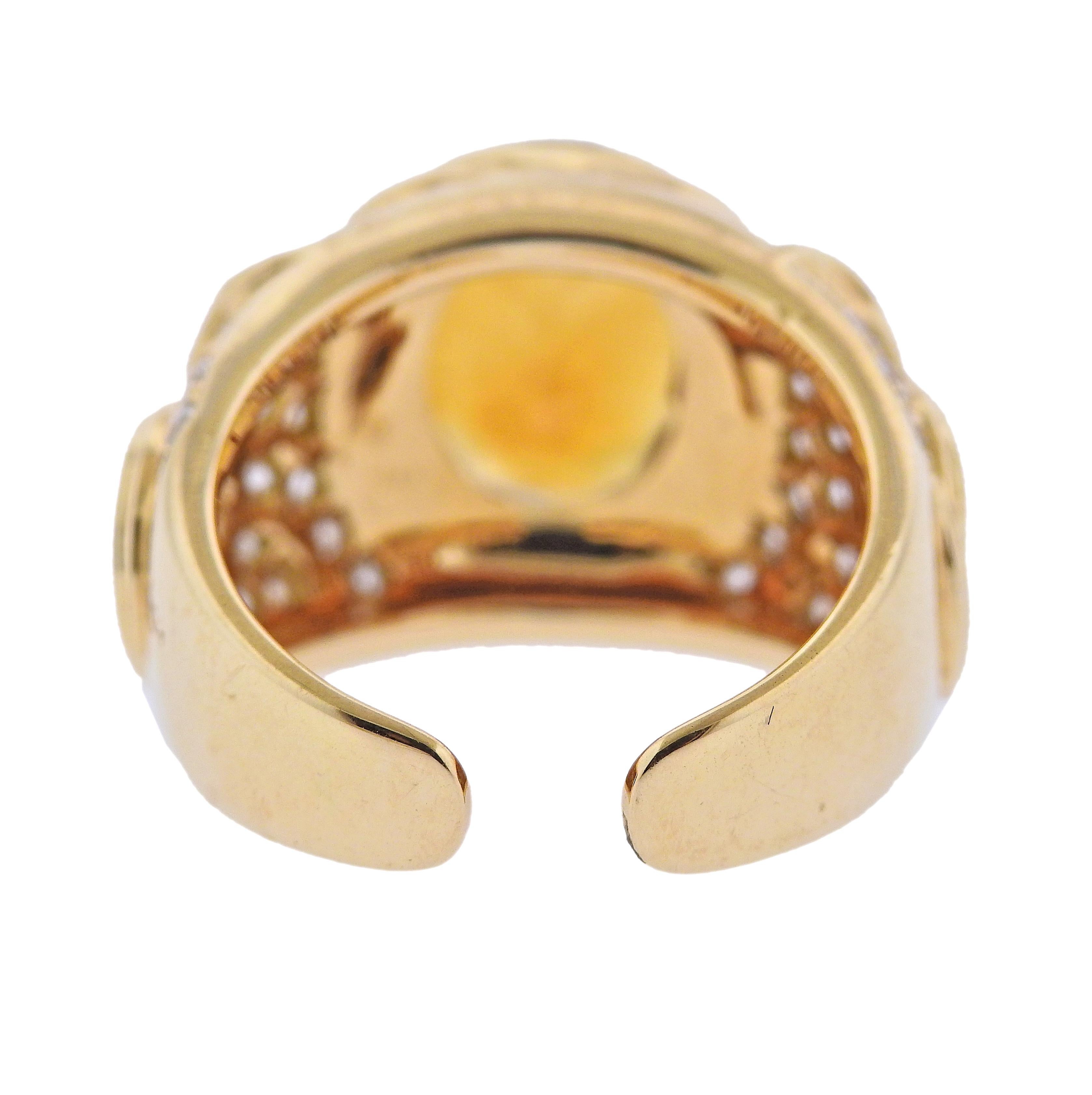 Round Cut Marina B Citrine Diamond Gold Ring For Sale