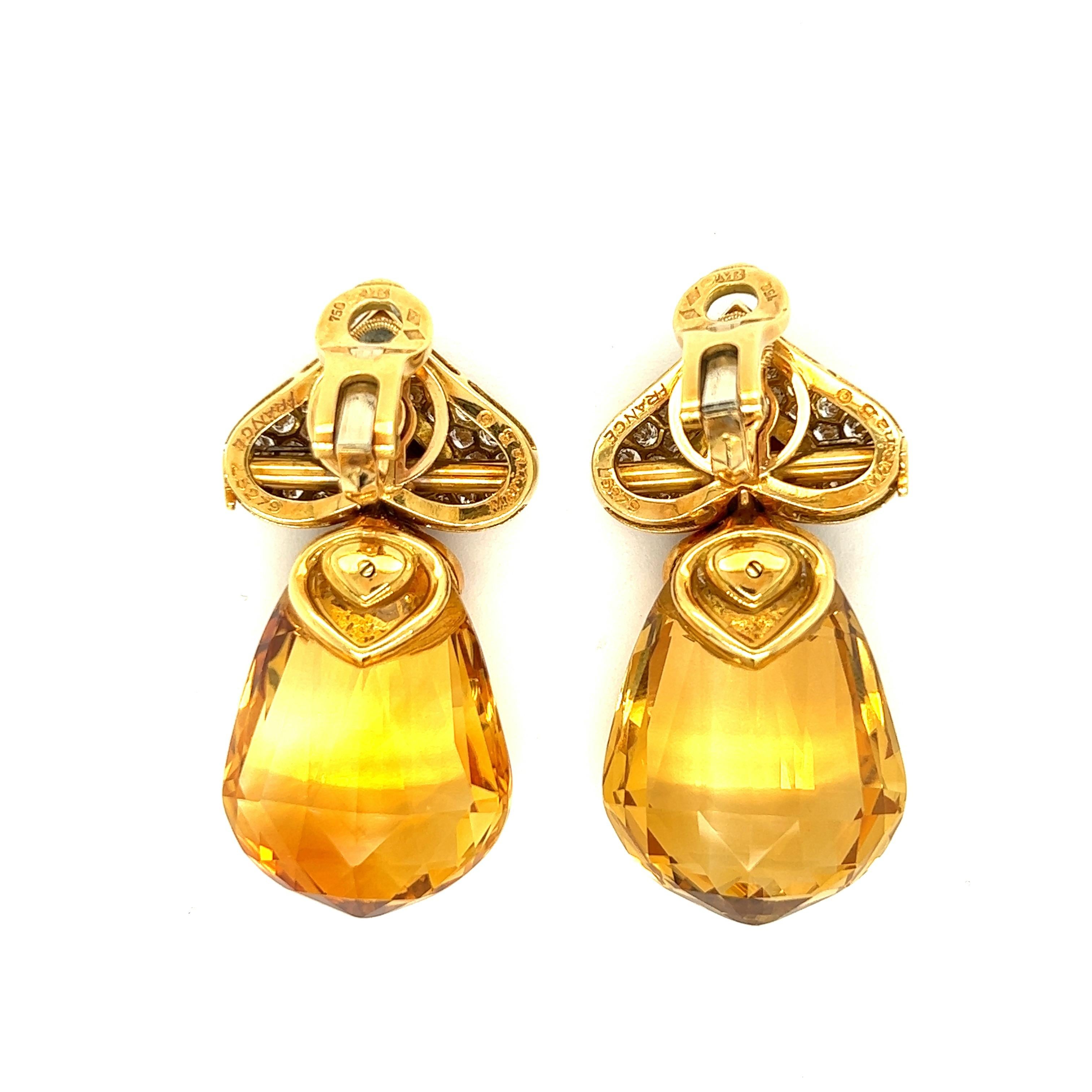 Marina B Citrine Diamond Quartz Drop Ear Clips, French In Excellent Condition In New York, NY