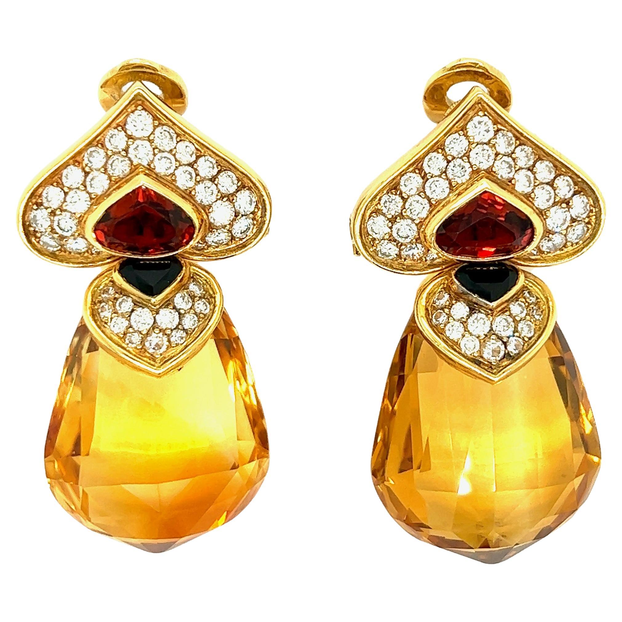 Marina B Citrine Diamond Quartz Drop Ear Clips, French