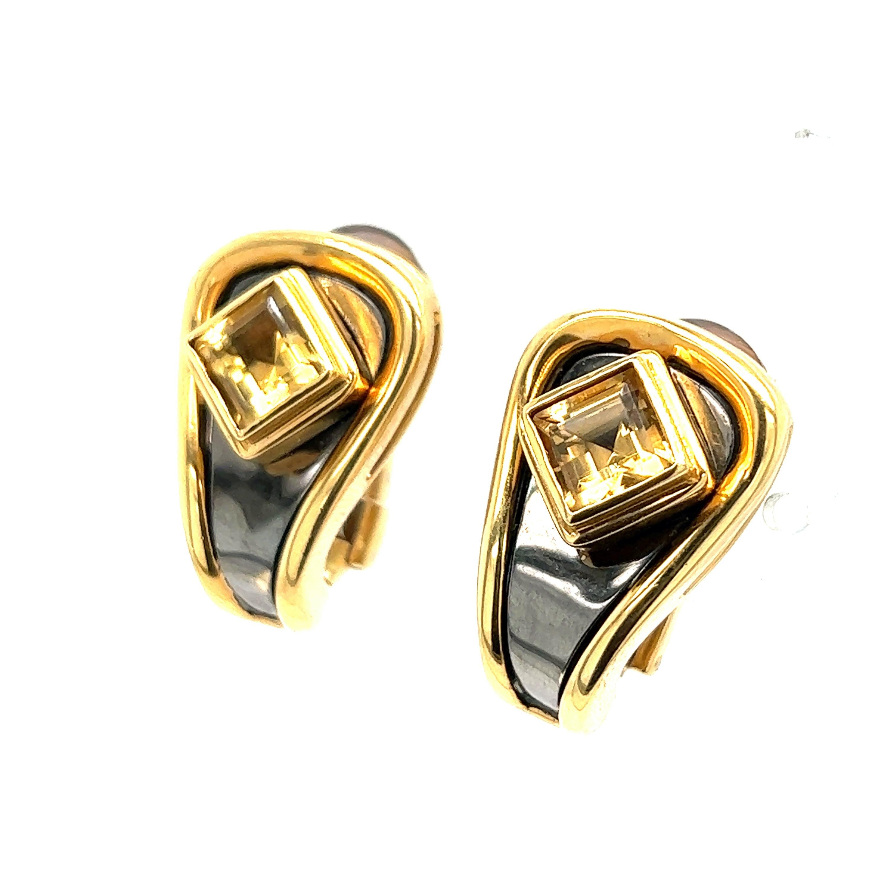 Marina B Citrine Gold Ear Clips In Excellent Condition For Sale In New York, NY