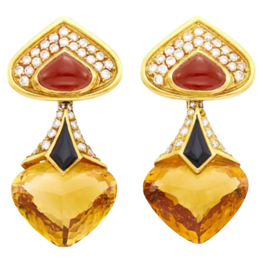 Marina B Citrine Heart Diamond Yellow Gold Earrings