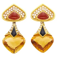 Marina B Citrine Heart Diamond Yellow Gold Earrings