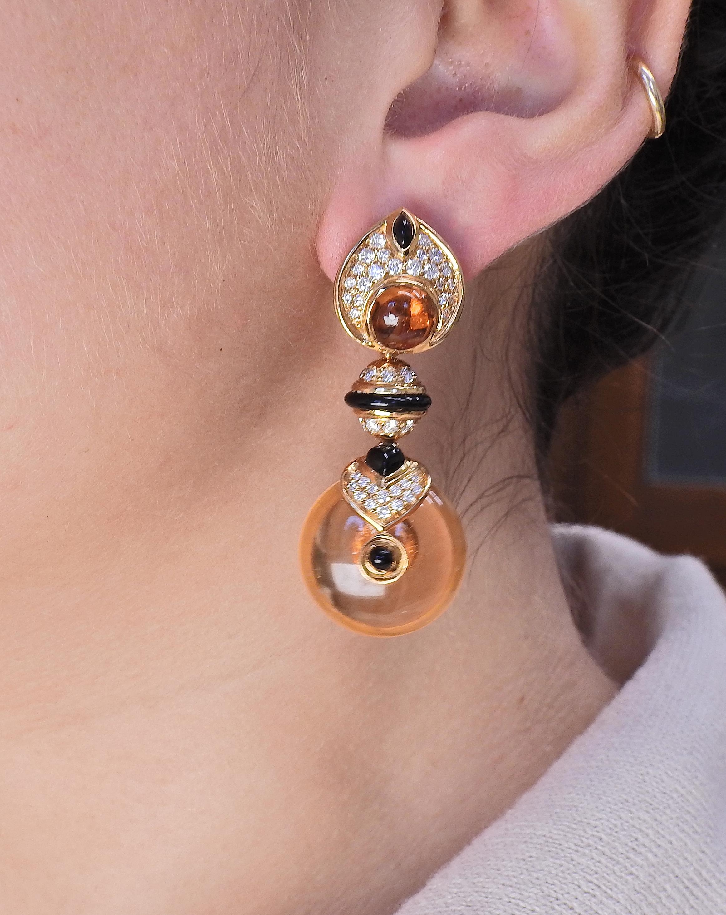 Women's Marina B Citrine Onyx Diamond Gold Earrings