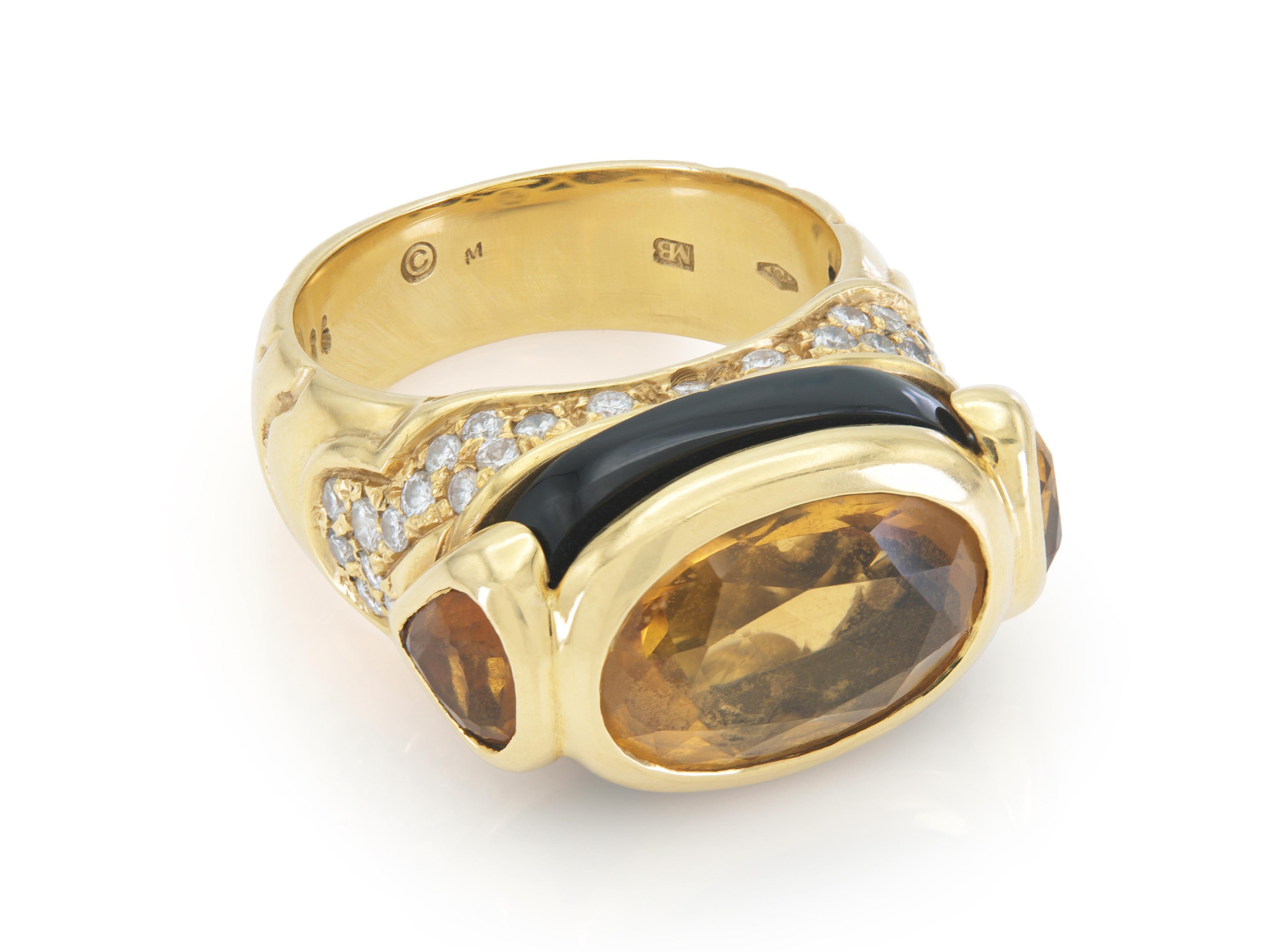 Marina B Bague en citrine, onyx et diamant Bon état - En vente à New York, NY