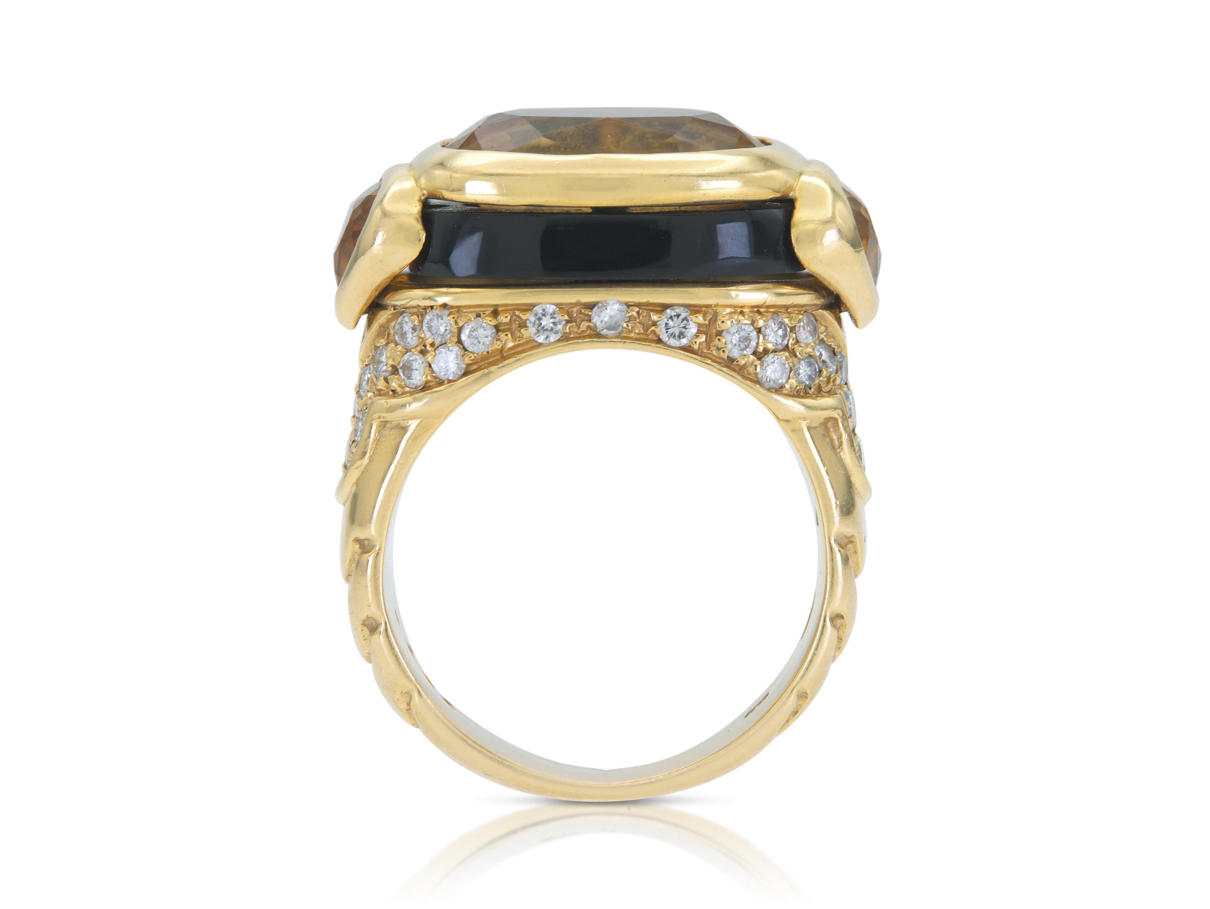 Marina B Bague en citrine, onyx et diamant Pour femmes en vente