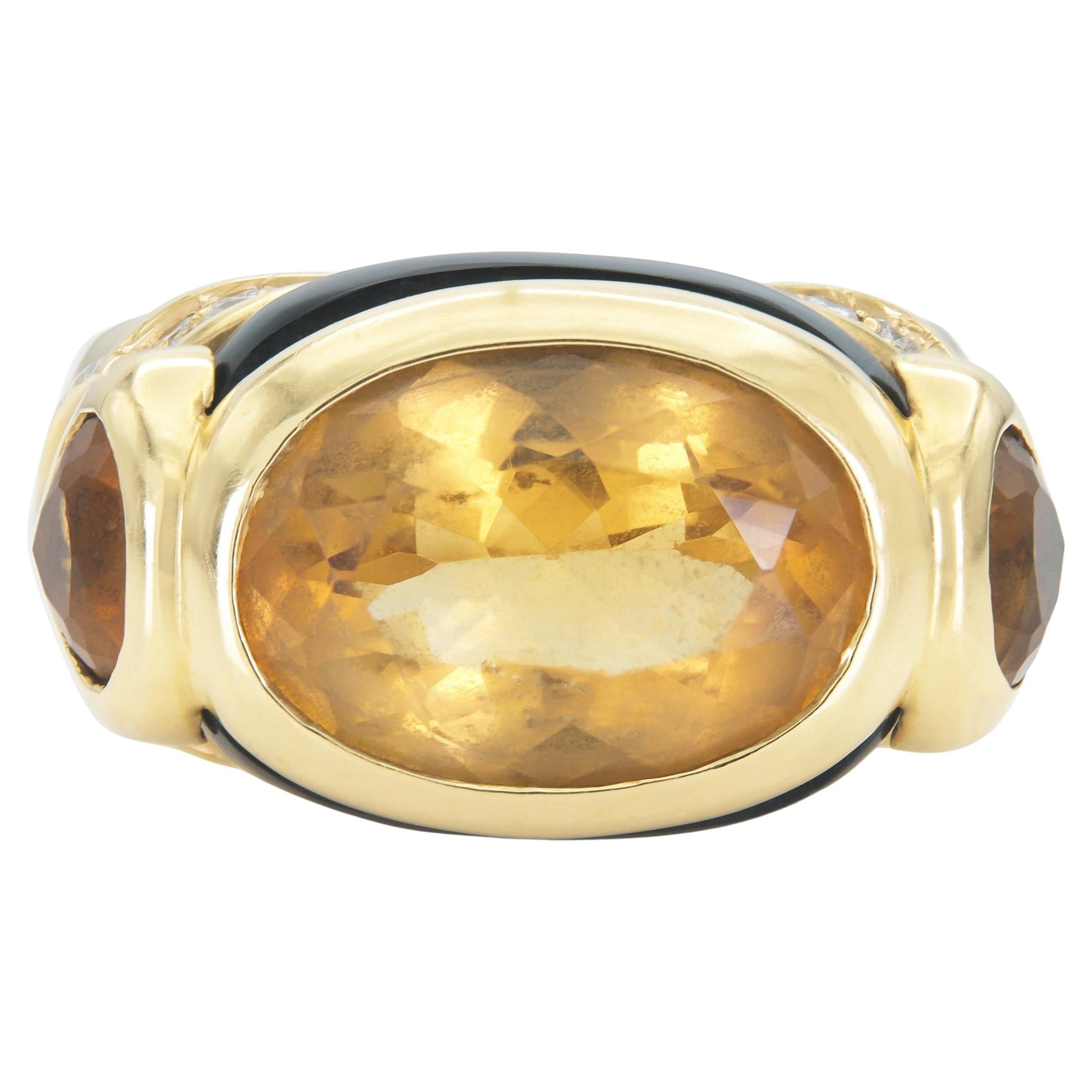 Marina B Bague en citrine, onyx et diamant en vente