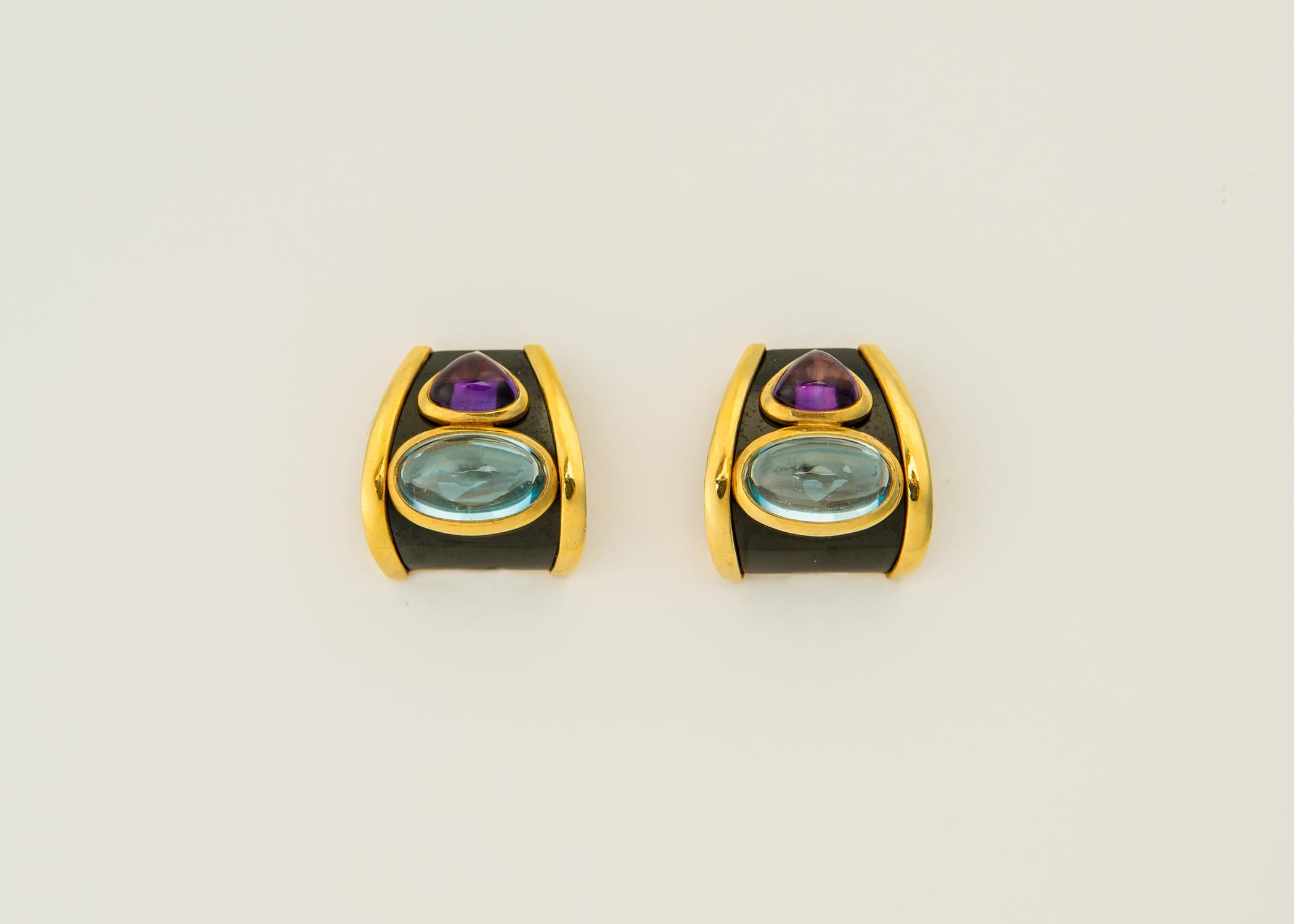 Marina B Colored Stone Earrings In Excellent Condition In Atlanta, GA