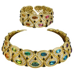 Marina B Cristina Multicolor and Yellow Gold Collar Necklace Bracelet Suite 