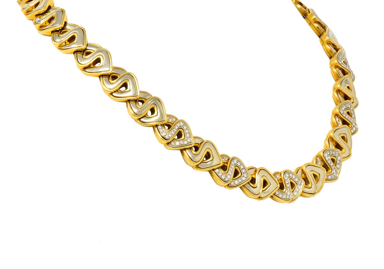 Modernist Marina B. Diamond 18 Karat Two-Tone Gold Italian Soroya Link Necklace