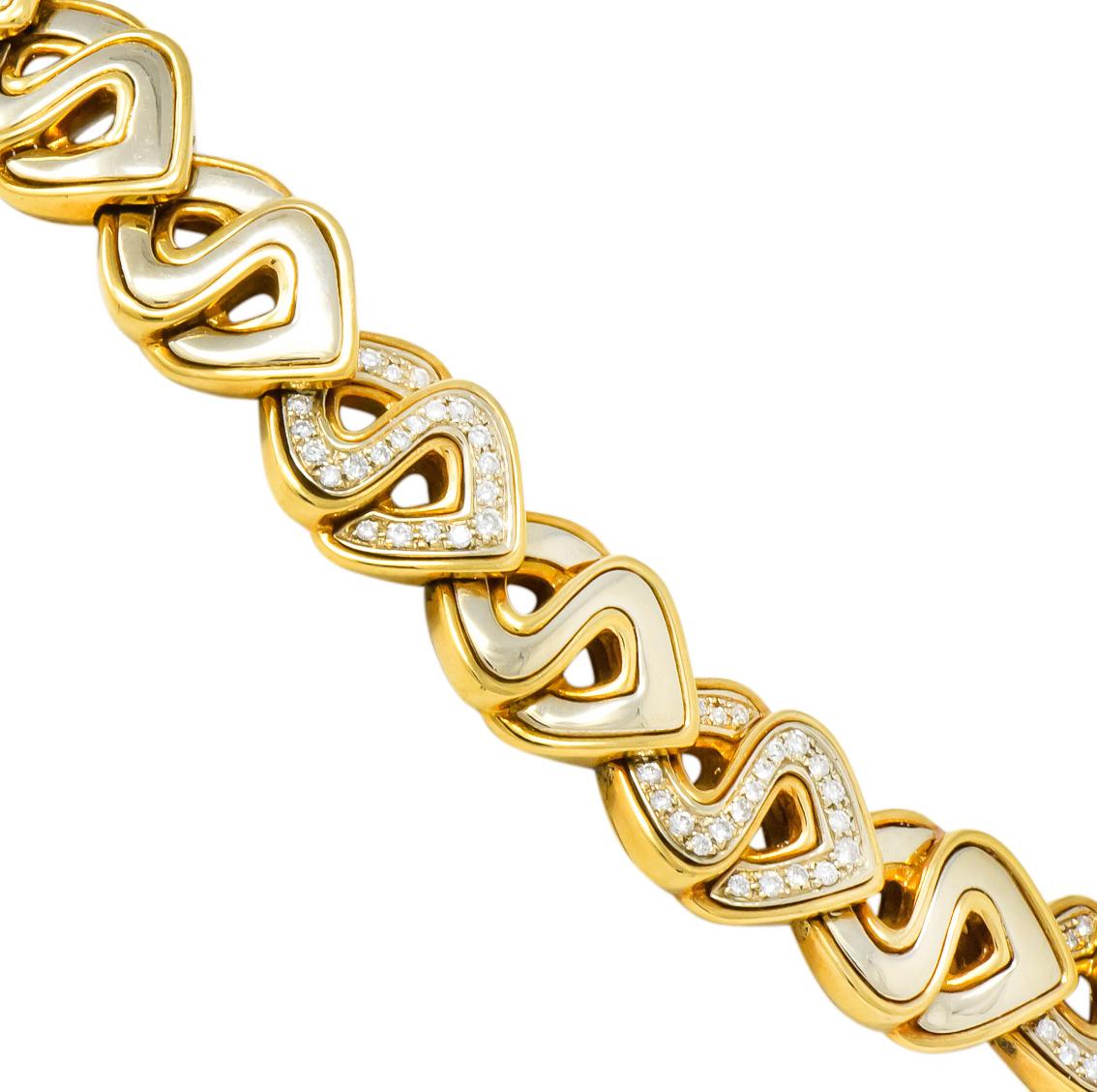 Marina B. Diamond 18 Karat Two-Tone Gold Italian Soroya Link Necklace In Excellent Condition In Philadelphia, PA
