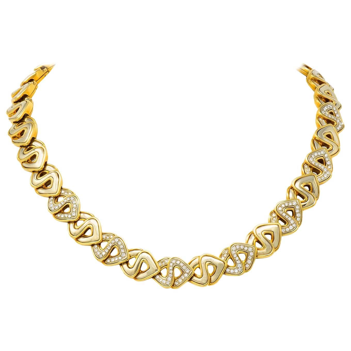 Marina B. Diamond 18 Karat Two-Tone Gold Italian Soroya Link Necklace