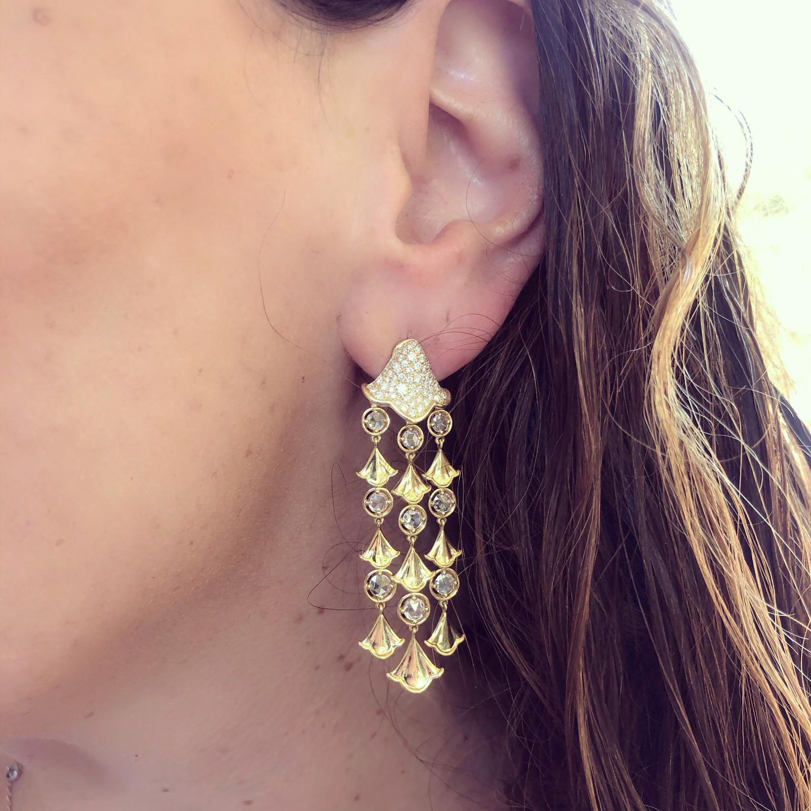 Rose Cut Marina B. Diamond and 18 Karat Gold Chandelier Earrings