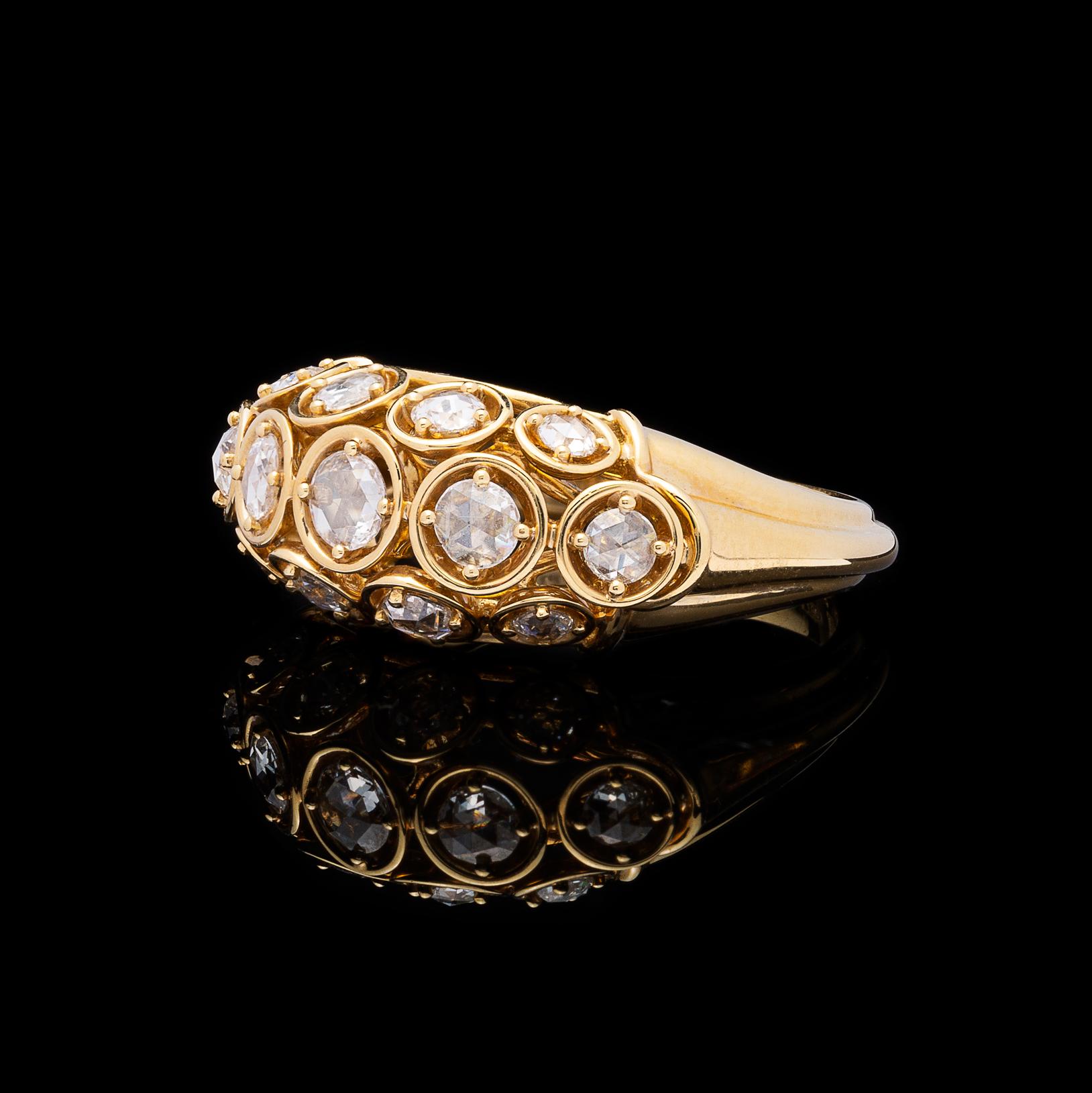 Marina B. Diamond and 18 Karat Gold Dome Ring In New Condition For Sale In San Francisco, CA