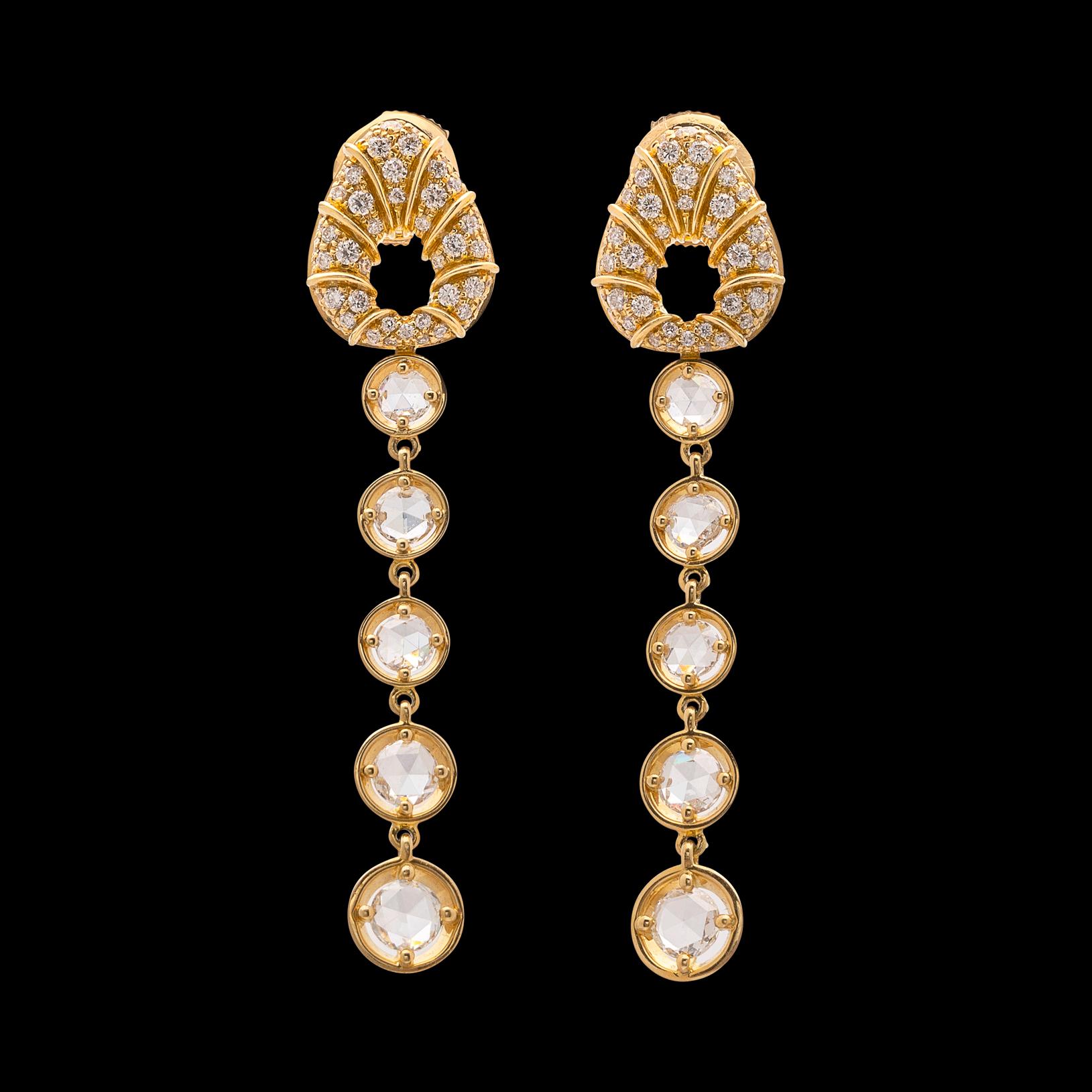 Rose Cut Marina B. Diamond and 18 Karat Gold Drop Earrings