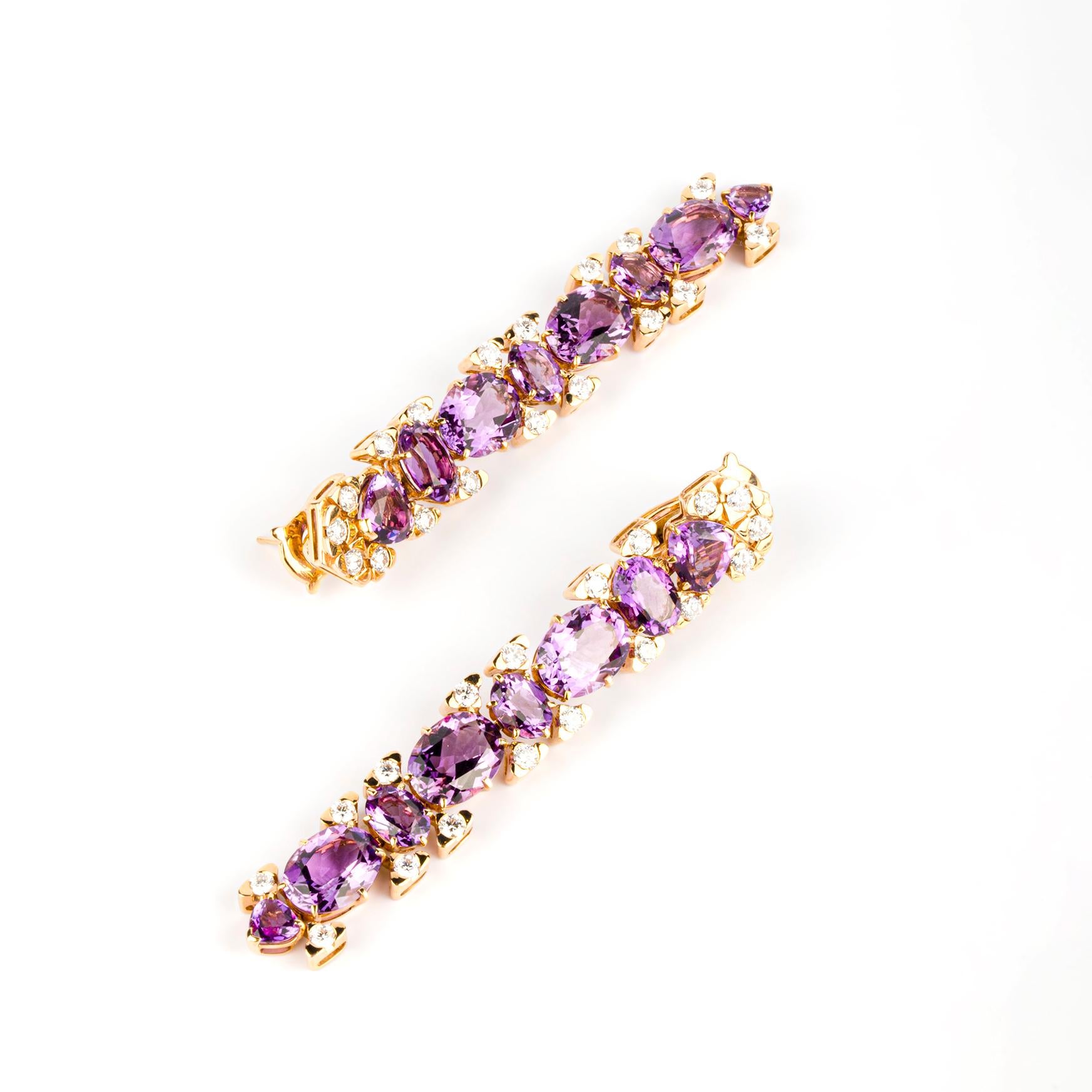 Marina B floral earrings with diamonds and amethyst. Made in Italy, circa 1990.