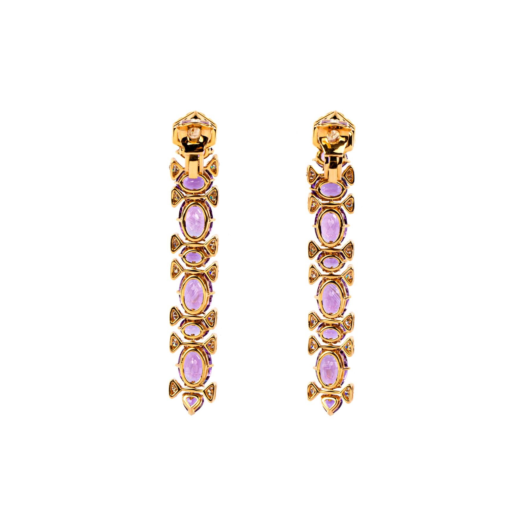 Mixed Cut Marina B Diamond and Amethyst Floral Earrings For Sale