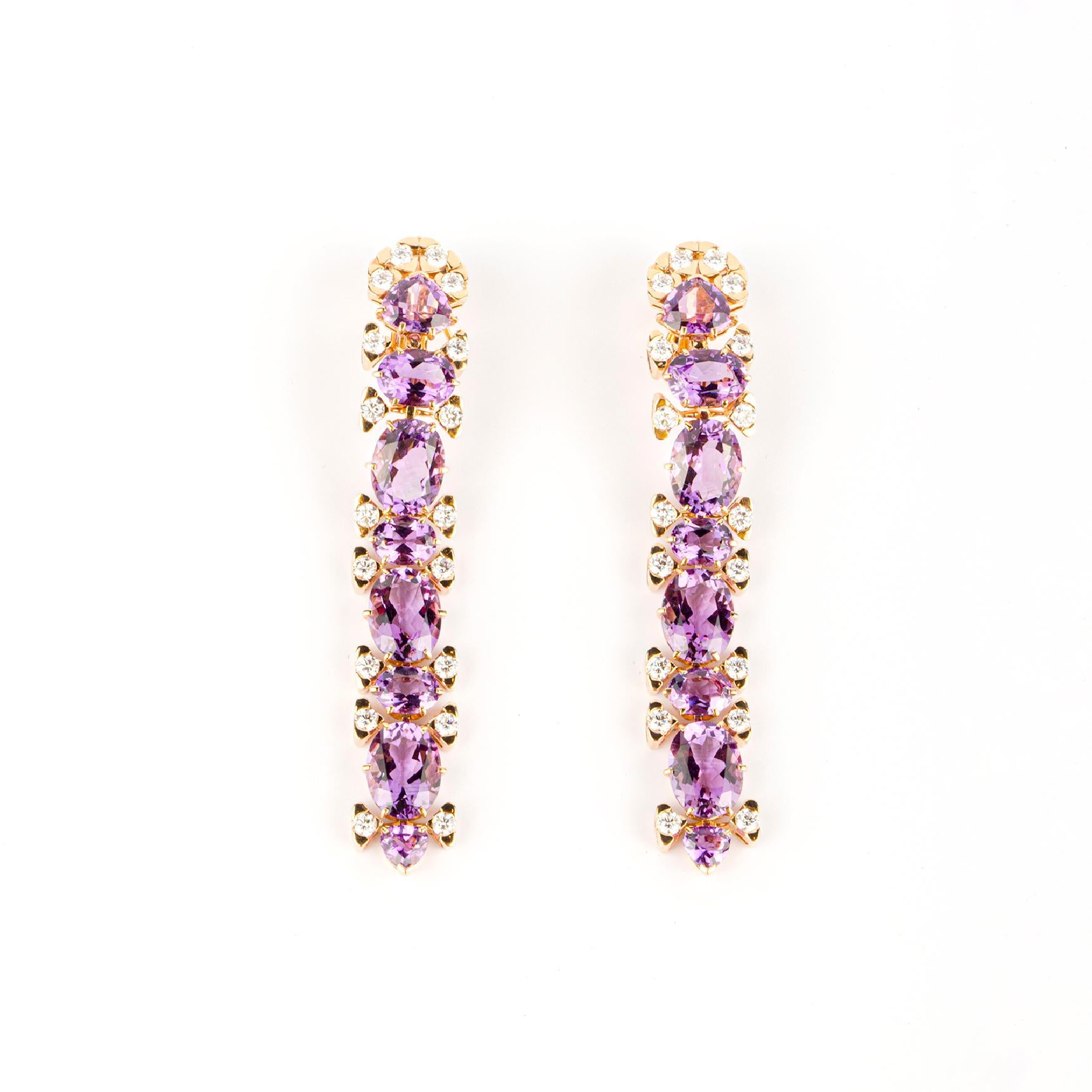 Marina B Diamond and Amethyst Floral Earrings In Excellent Condition For Sale In New York, NY