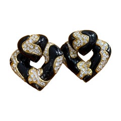 Marina B Diamond and Black Enamel Double Clip Brooch, circa 1970s