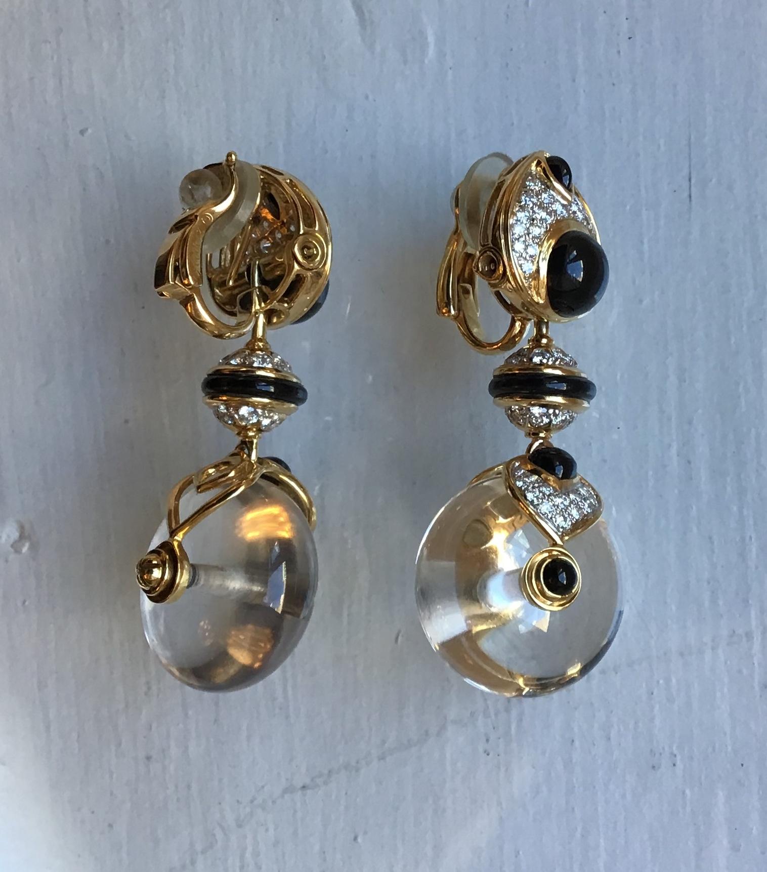 Marina B Diamond, Black Jade and Quartz Pneu Earrings In New Condition For Sale In New York, NY