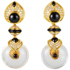 Marina B Diamond, Black Jade and Quartz Pneu Earrings