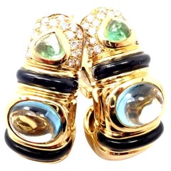Marina B Diamant Blauer Topas Peridot Große Creolen Ohrringe