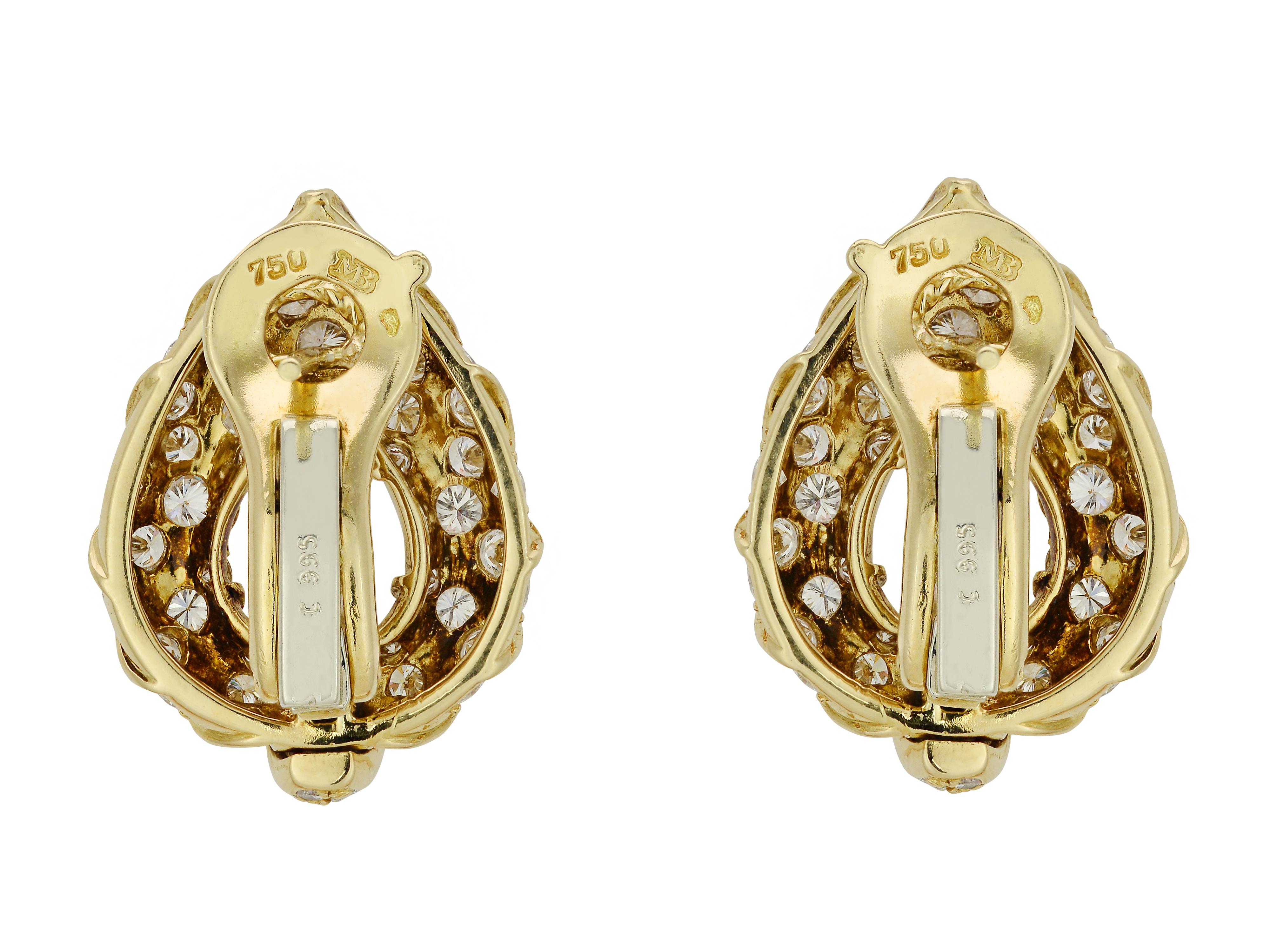 Marina B. 18 Karat Yellow Gold Diamond Clip Earrings (Zeitgenössisch)