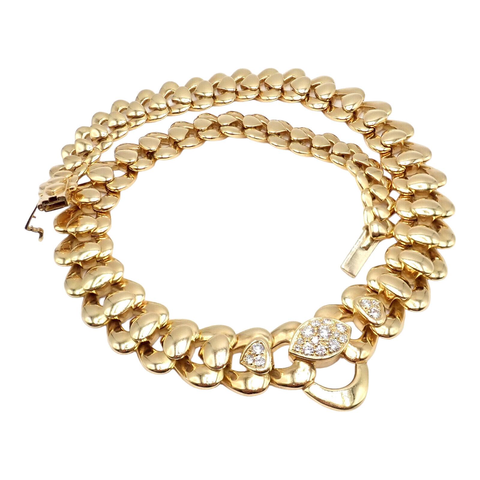 Marina B Diamond Heart Shape Link Statement Yellow Gold Necklace In Excellent Condition In Southampton, PA