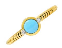 Marina B. Bracelet manchette soleil en platine et or 18 carats avec turquoises et diamants