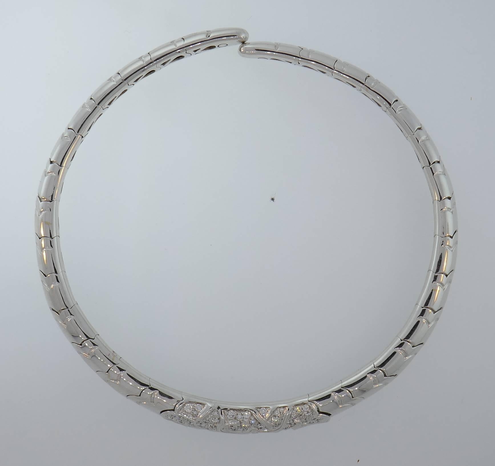 Vintage Marina B Diamond 18k White Gold Choker Necklace In Good Condition In Beverly Hills, CA