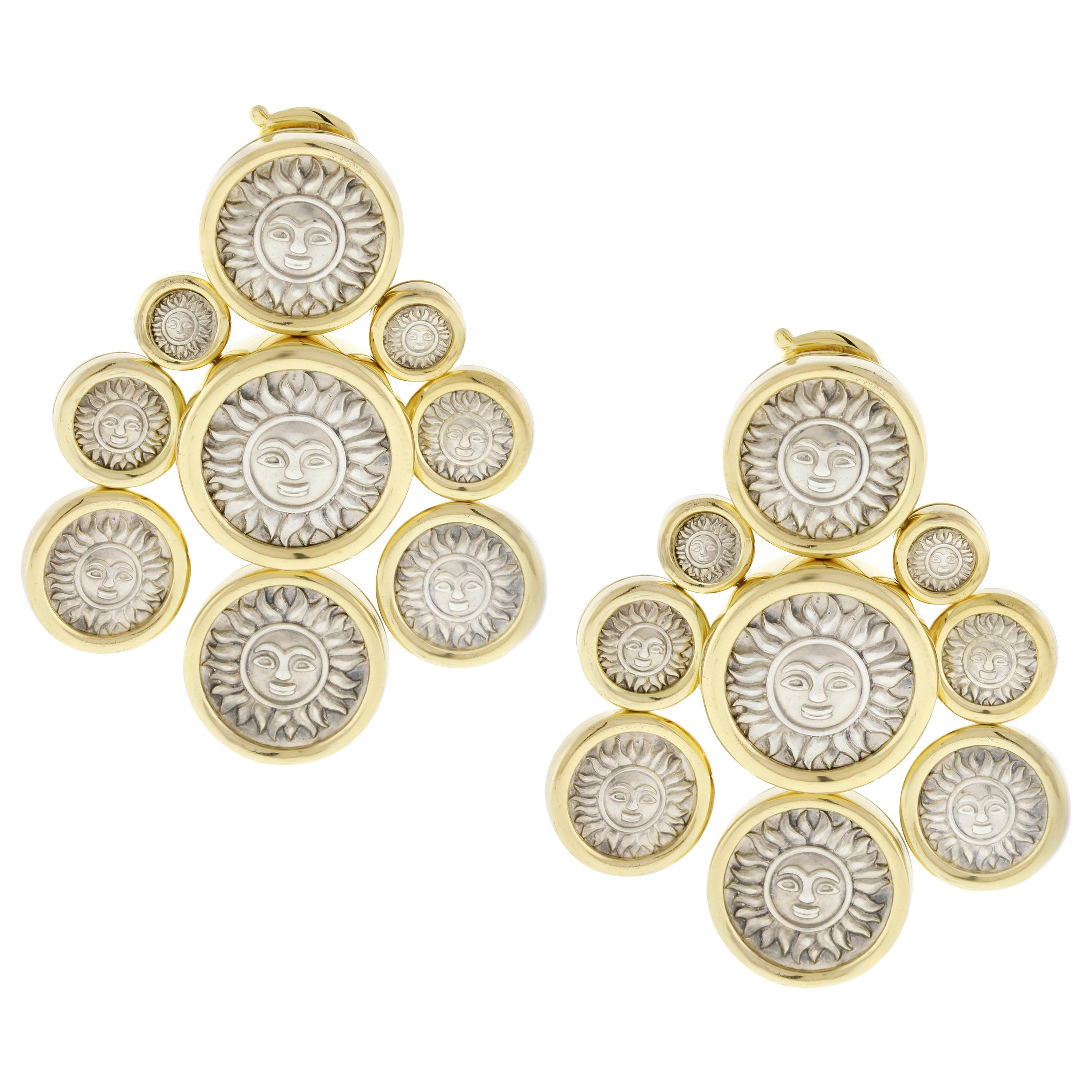 Marina B Donatella 1987 Silver Coin Gold Drop Earrings