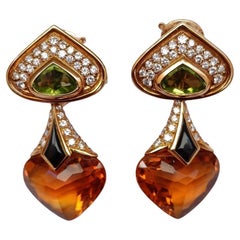 Vintage Marina B Earrings 18k Gold, Peridot, Diamonds, Citrice and Onyx