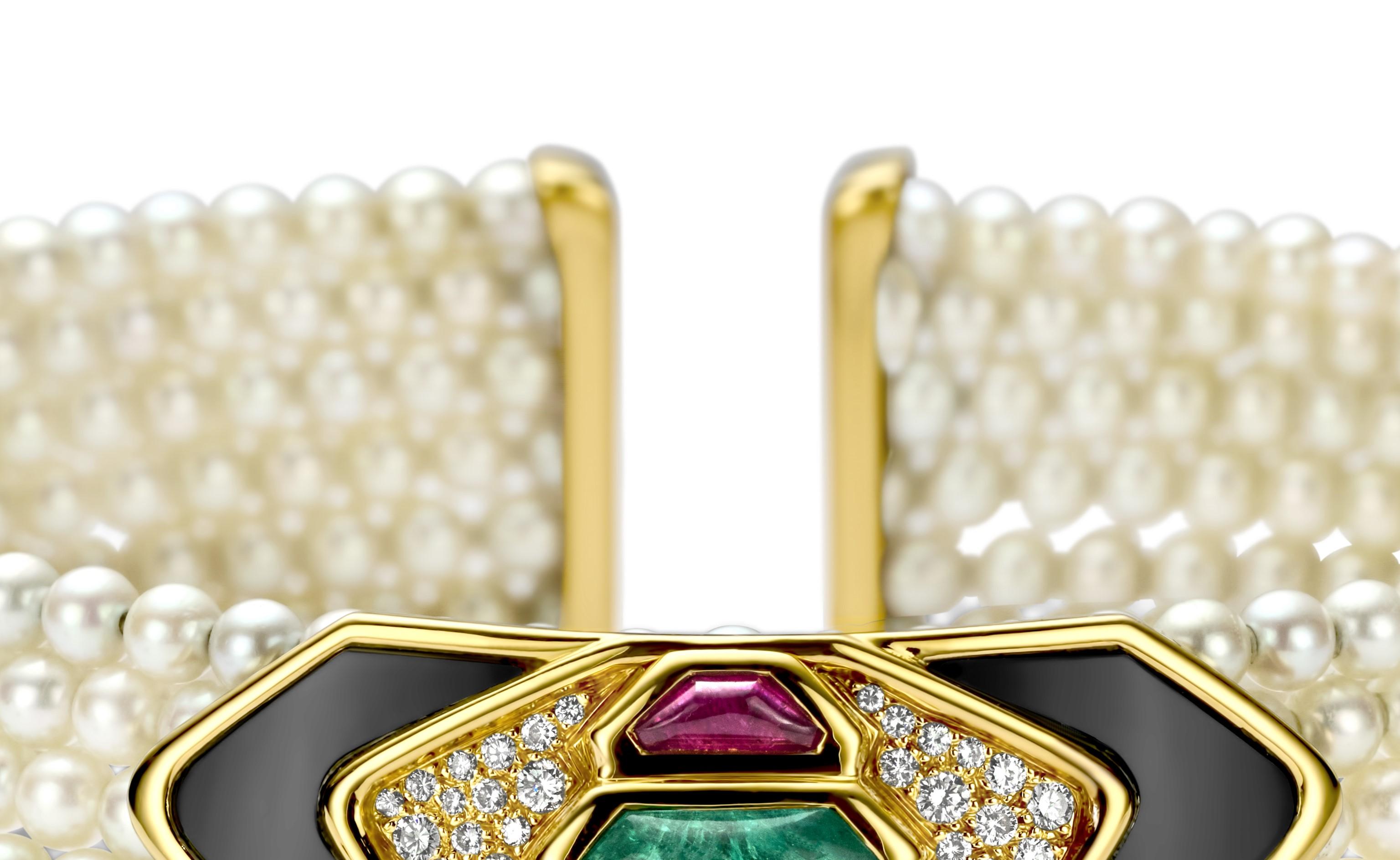 Marina B Halskette mit Smaragd, Diamanten, Onyx und Perlen im Angebot 1