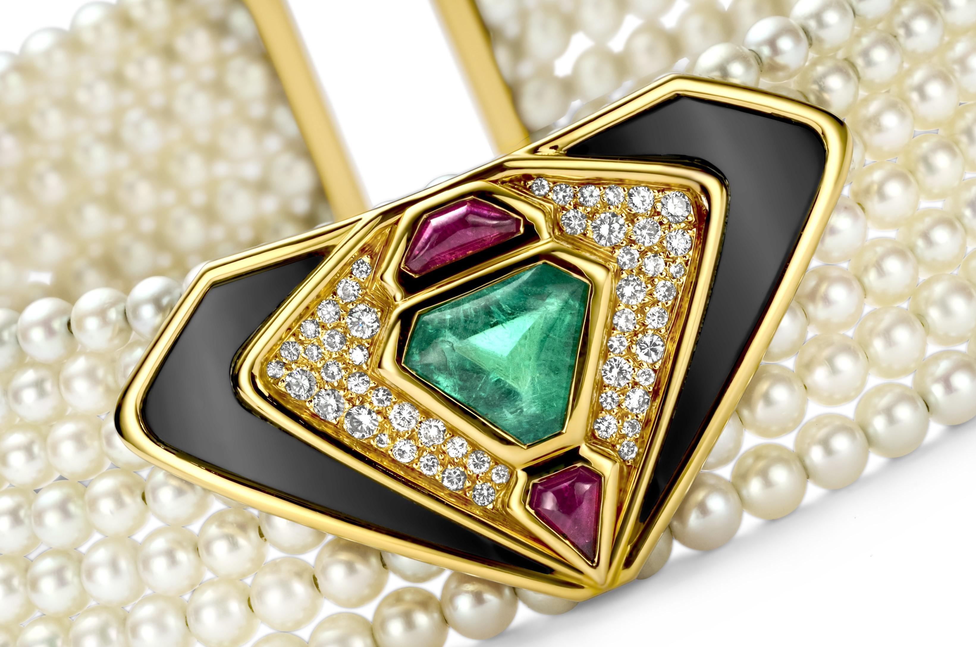 Marina B Halskette mit Smaragd, Diamanten, Onyx und Perlen im Angebot 2