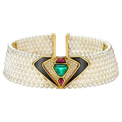 Marina B Emerald, Diamonds, Onyx & Pearl Necklace