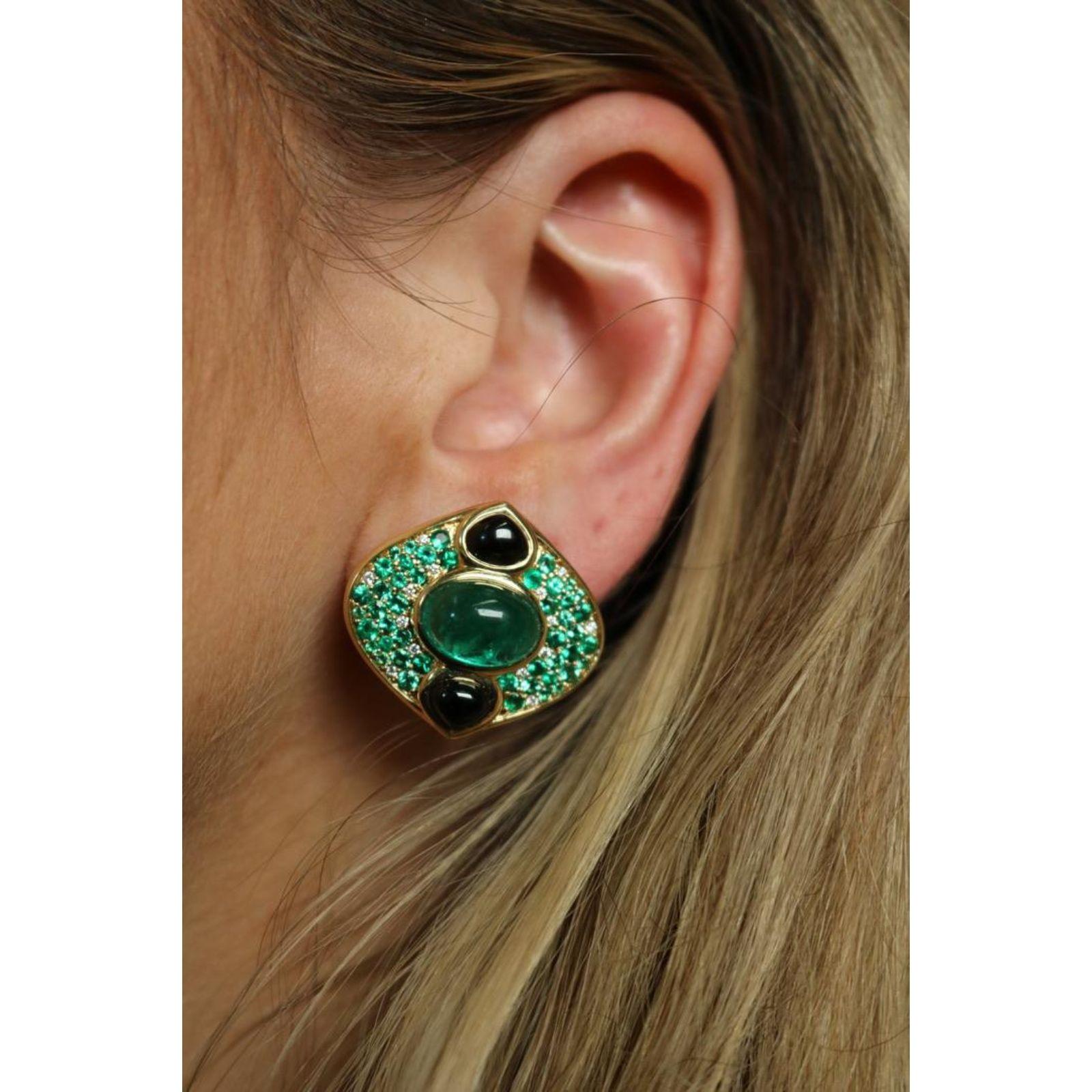 Marina B. Smaragd Lucilla Clip On Ohrringe Schwarzer Spinell Diamanten 18K Gelbgold im Angebot 4