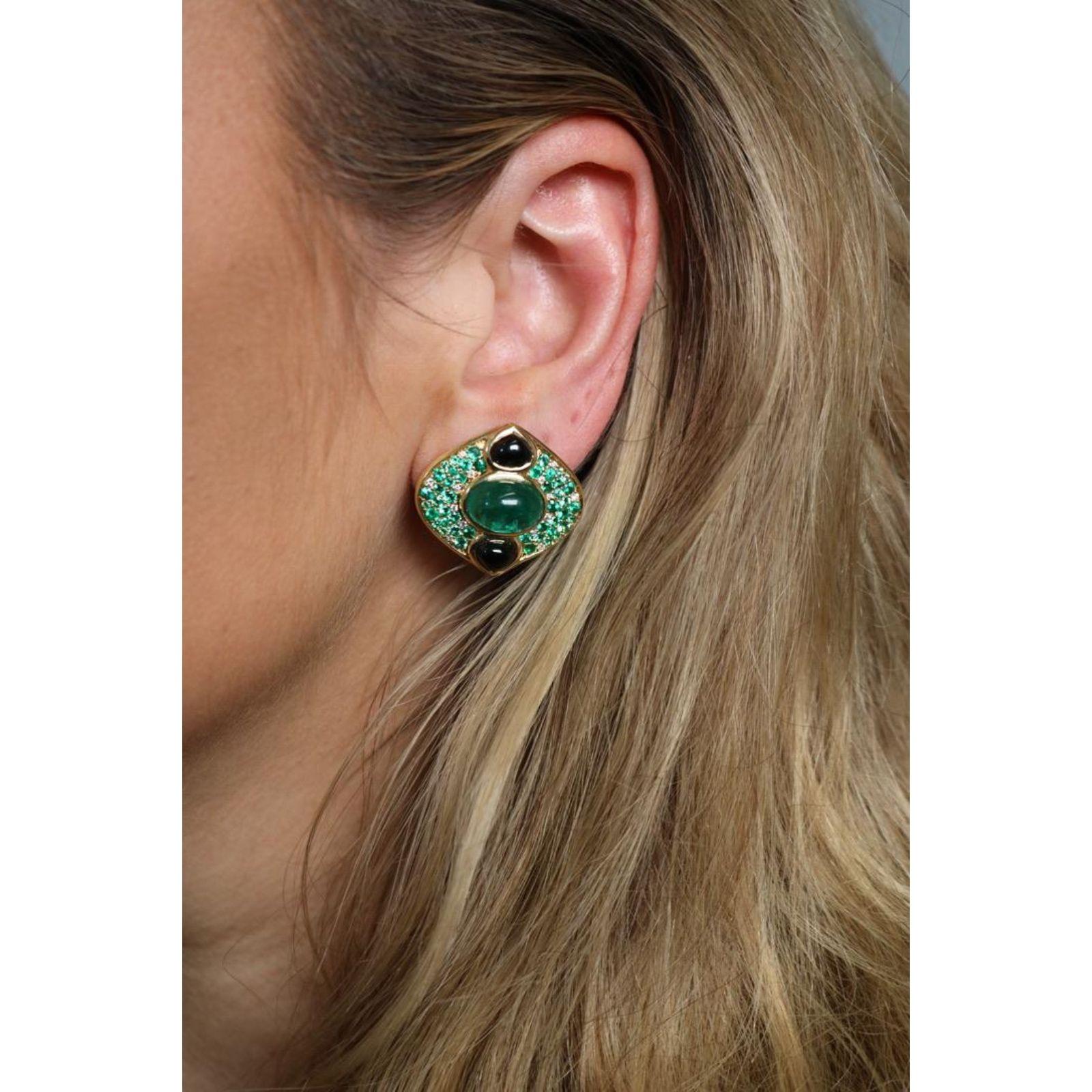 Marina B. Smaragd Lucilla Clip On Ohrringe Schwarzer Spinell Diamanten 18K Gelbgold (Moderne) im Angebot