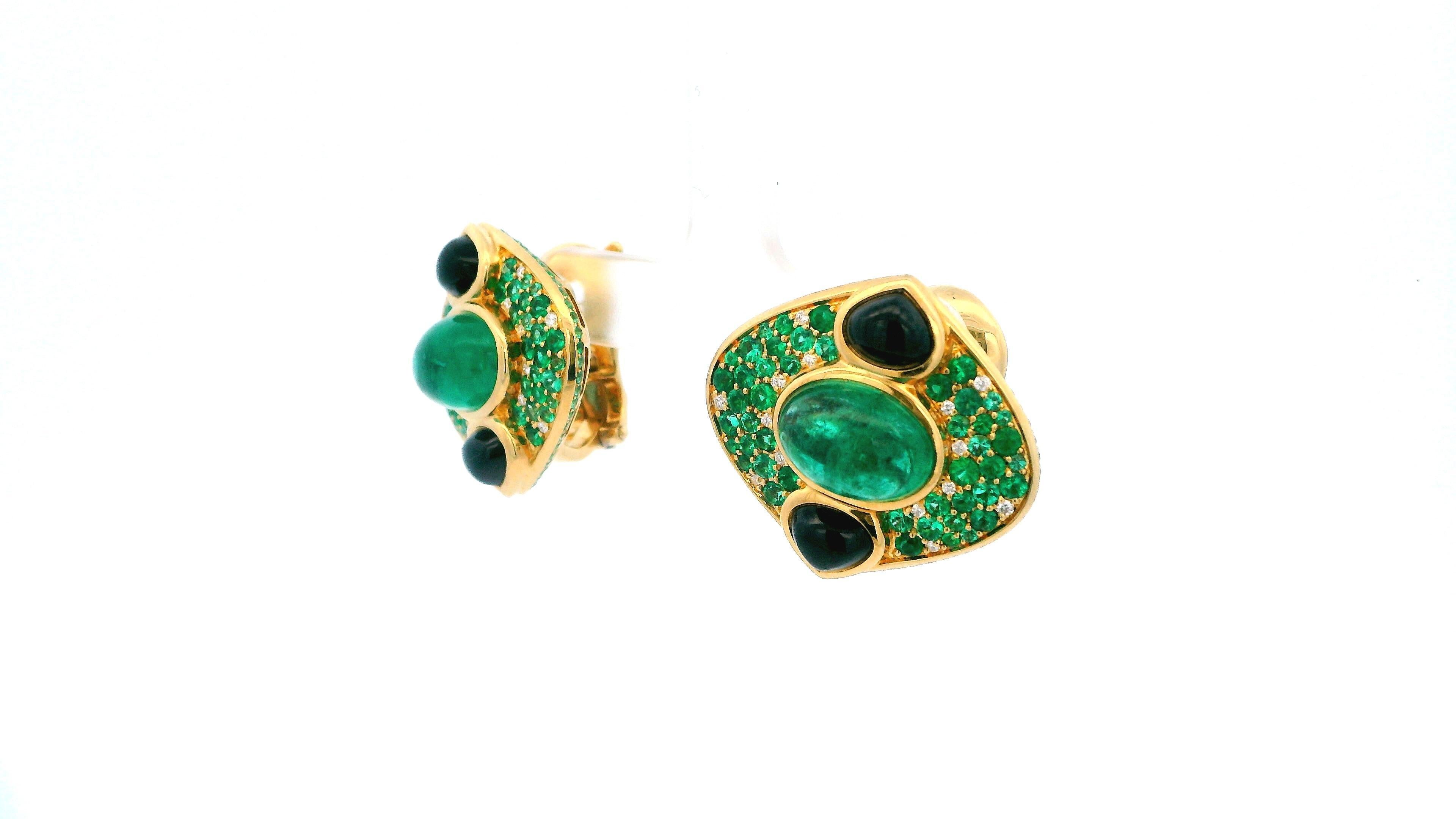 Marina B. Smaragd Lucilla Clip On Ohrringe Schwarzer Spinell Diamanten 18K Gelbgold im Zustand „Gut“ im Angebot in Great Neck Plaza, NY